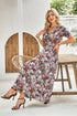 Reversible Two Way Wear Leopard Floral Print V Neck A Line Slit Midi Dress